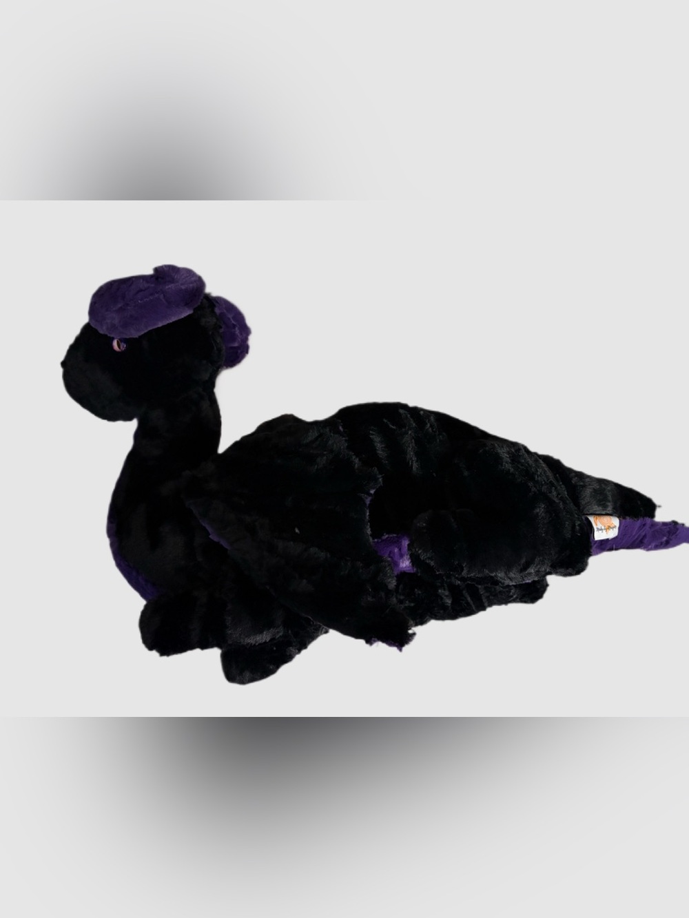 Minky Plush Black Furry Dragon with Purple Accents